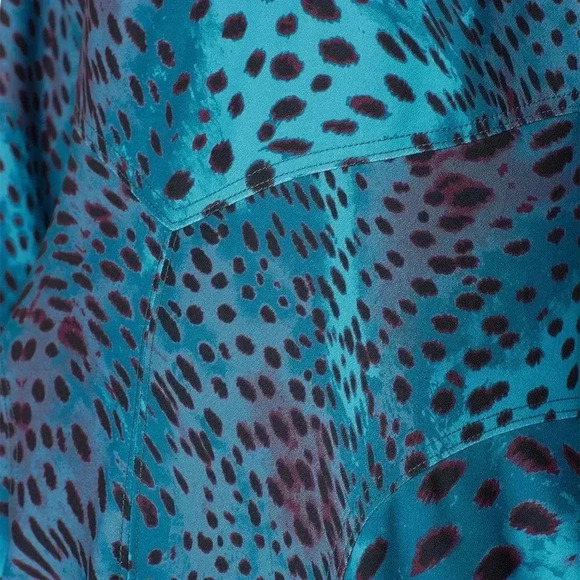 Natori Blue Teal Cheetah Print Swing Midi Dress Women’s Size 4 Small S - Picture 7 of 8